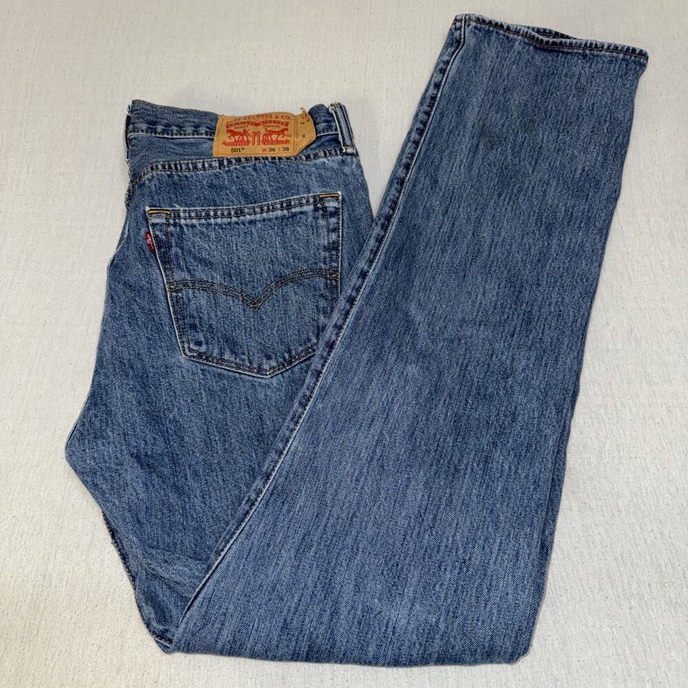 Levis 501 Blue Jeans Mens 36x38 (36x36) Button Fly Denim Pants